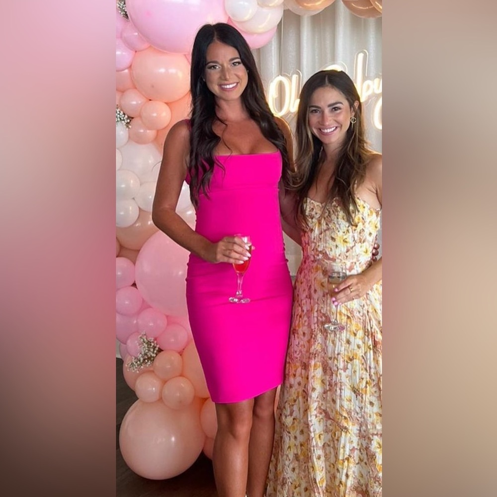 Bloomingdales nookie brand hot pink midi dress.